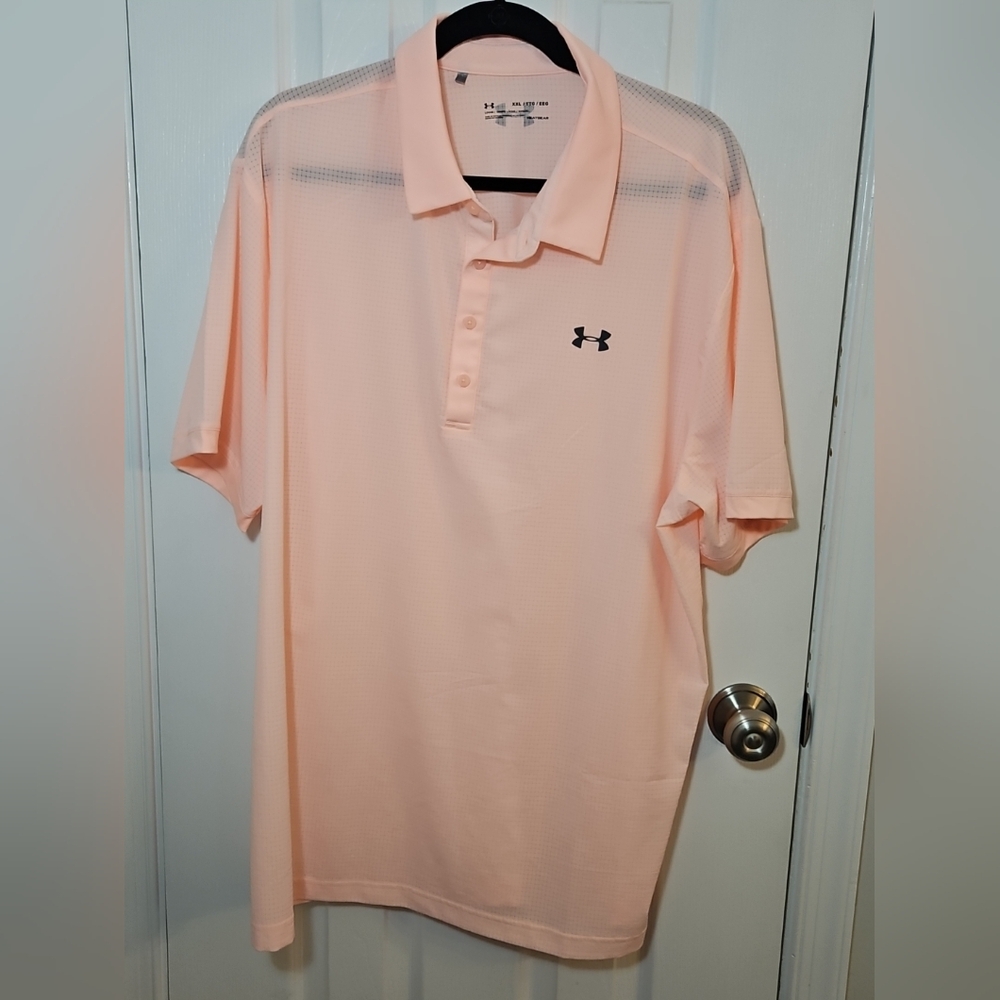 Men's Under Armour Performance Polo ShortSleeve HeatGear Shirt Peach/Salmon XXL